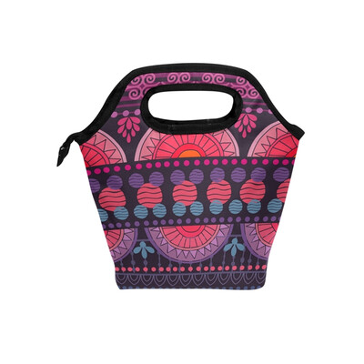 

Red Pattern Lunch Bag Tote Travel Picnic Insulated Handbags Portable Zipper Lunch Bag Box