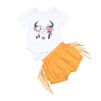 

Newborn Toddler Infant Girls Summer Short Tassel Tops Pants 2pcs Deer Outfits