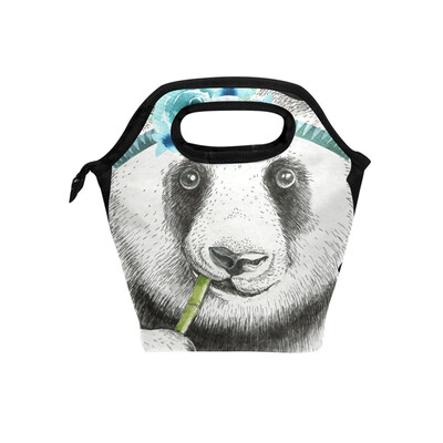 

Lunch Bag Blue Floral Panda Tote Travel Picnic Insulated Handbags Portable Zipper Lunch Bag Box