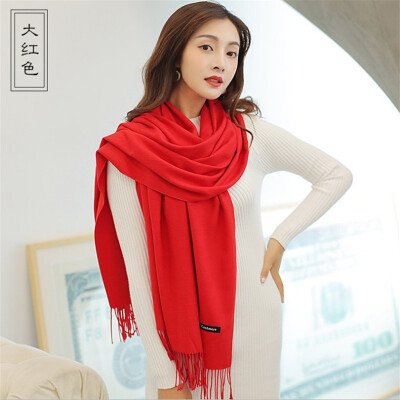 

Scarf female han edition female autumn&winter pure color imitation cashmere neck 250 grams joker long tassel does not drop woo