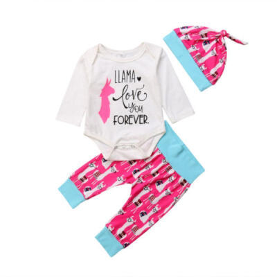 

US Newborn Baby Girl Animal Alpaca Tops Romper Pants Leggings Hat Outfit Clothes