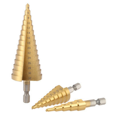 

3 Pcsset Hex Shank HSS Titanium Coated Straight Flute Stepped Drill Bits Professional Pagoda Drill Bit Set 4-32mm 4-20mm 4-12mm