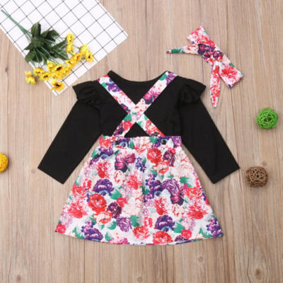 

Newborn Kids Baby Girls Cotton Floral Tops T-shirt Suspenders Skirt Dress Outfit