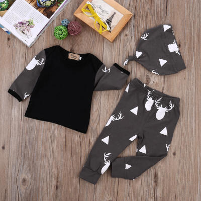 

Newborn Baby Boys Clothes Deer Tops T-shirt Pants Leggings Hat 3pcs Outfits Set