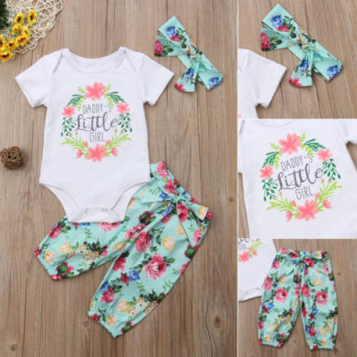 

Newborn Infant Baby Girls Cotton Tops Romper Floral Pants Outfits Set Clothes US