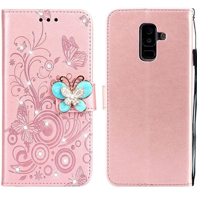 

MOONCASE Samsung Galaxy A6 2018 Butterfly Rhinestone Embossed Leather Case - Rose Gold
