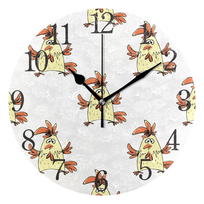 

Wall Clock Arabic Numerals Design Funny Rooster Round