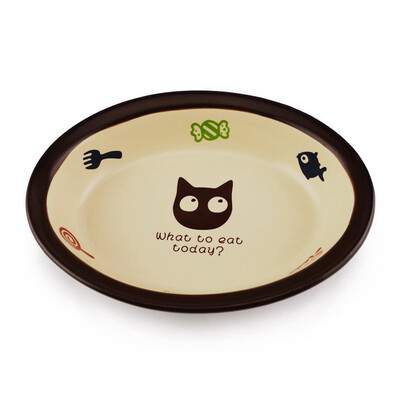 

Tada cats rice yellow oval cartoon ceramic cat bowl plus Fibu Pu blue cat kitten supplies