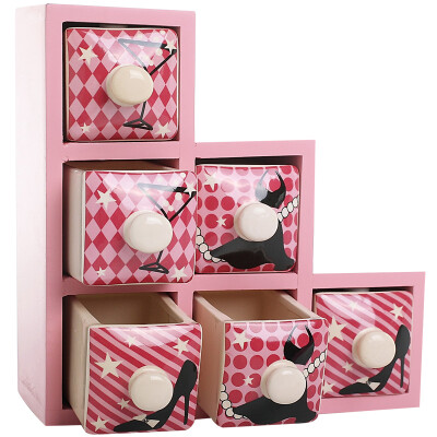 

I' HUA HUA 4-cell ceramic drawer jewelry box pink ballet wood storage box 520 gift, Mother's Day gift Valentine's Day creative gift to send his girlfriend home furnishings