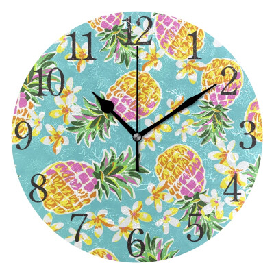 

Wall Clock Arabic Numerals Design Flowers Pineapple Round