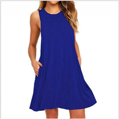 

Hot Women Dress Vintage Mini Summer Sleeveless Tunic Soild Plus Size Casual Tops