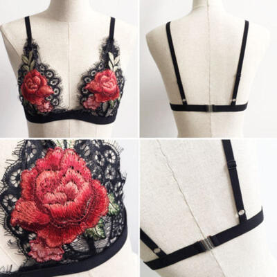 

Women Floral Sheer Lace Triangle Bralette Unpadded Push Up Bra Crop Top Lingerie