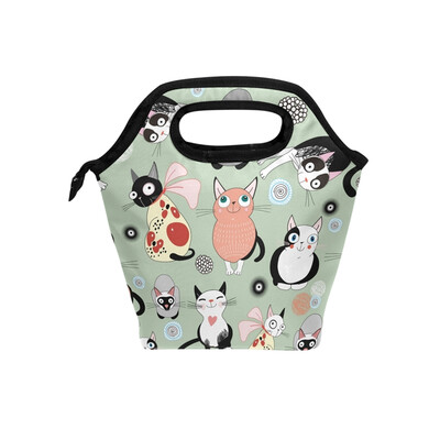 

Lunch Bag Cat Party Tote Travel Picnic Insulated Handbags Portable Zipper Lunch Bag Box