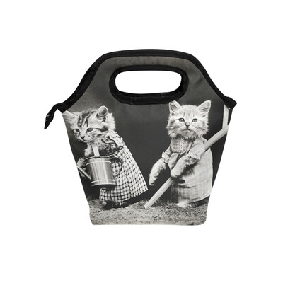 

Insulated Lunch Tote Bag Working Cat Travel Picnic Lunch Handbags Portable Zipper Lunch Bag Box