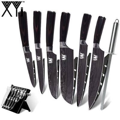 

XYj Sharp Blade Stainless Steel Kitchen Knife With Kitchen Knife Sharpener AND Knife Holder 8 Piece Set