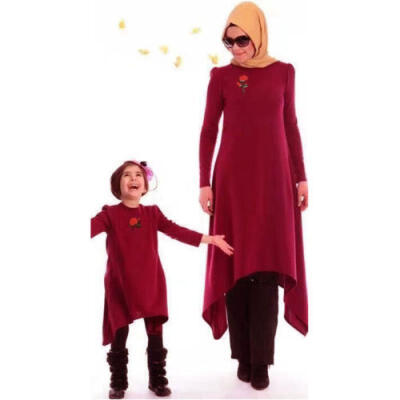 

Mother&Daughter Muslim Dress Matching Women Kid Girls Casual Family Clothes