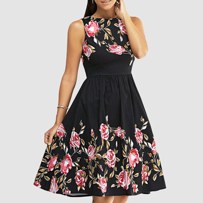 

Retro Rose Floral Party Skater Dress