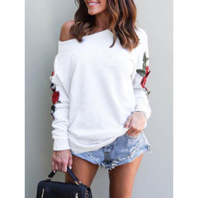 

Womens Off Shoulder Tops Long Sleeve Shirt Casual Blouse Loose T-shirt