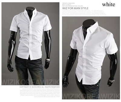 

New 2015 Summer British Shirt Mens Slim Fit Man Short Sleeve Shirts Mens Clothing Slim Casual shirts 17 Coloe 5 Size XXXL