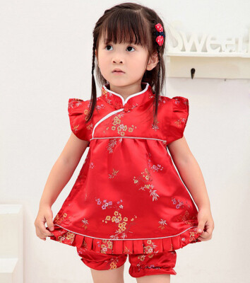 

Buenos Ninos Girls Short Sleeve Cheongsam Baby Qipao Patterned Cloth Set