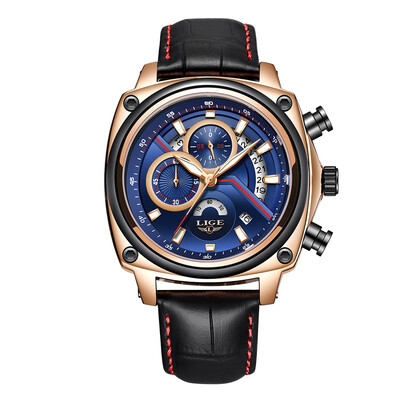 

LIGE 9891 Quartz Men Watch Casual Fashion Top Luxury Brand Sport Watch Men Military Waterproof Leather Wristwatch Relogio Masculin