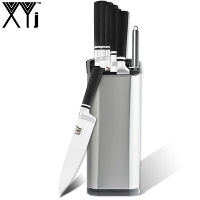 

XYj 8 Pcs Stainless Steel Kitchen Knife Set Sharp Blade Black Handle Kitchen Knives Sharpener Knife Holder Kitchen Accessories
