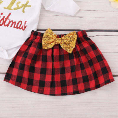 

Christmas Baby Girl Romper Tops Jumpsuit Skirt Dress Headband Outfit Clothes Set