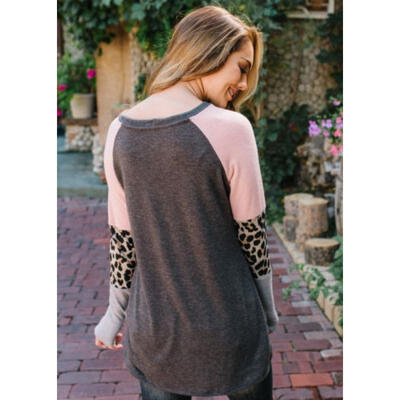 

Womens Leopard Print Tops Long Sleeve Crew Neck Autumn Loose T-Shirt Blouse UK