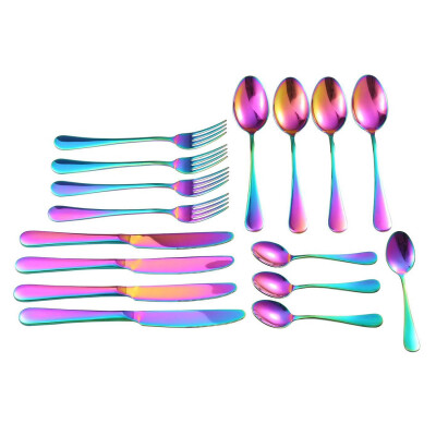 

UpperX Stainless Steel Flatware Set1Set16PCS Colorful Tableware Cutlery Dinnerware Set Service- Knife Fork Soup Spoon Rainbow