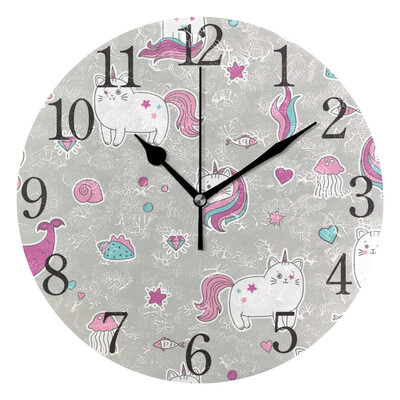 

Wall Clock Cat Unicorn Mermaid Round Wall Clock Arabic Numerals Design