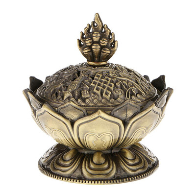 

UpperX Lotus Incense Smoke Cone Aroma Burner Holder Stove Backflow Censer Decor-Bronze