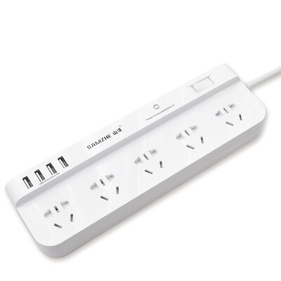 

Shanze SAMZHE SZ-600A smart fast charge 4-port USB phone flat panel charger plug wiring board 5-bit plug board with child safety door 3 m white