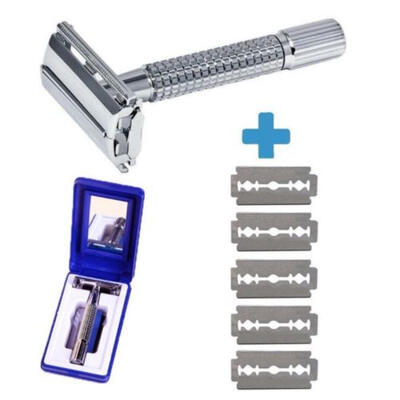 

Mens Traditional Classic Double Edge Chrome Shaving Safety Razor 5 Blades New