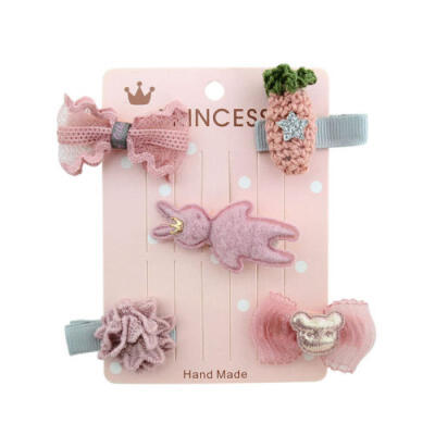 

5Pcs Kids Cute Hairpin Baby Girl Hair Bows Cartoon Animal Motifs Hair Clip Set