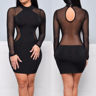 

UK Ladies Women Long Sleeve Lace Bodycon Evening Party Cocktail Party Midi Dress