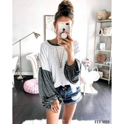 

Fashion Womens Long Lantern Sleeve Loose Blouse Casual Cotton Tops Plus Size