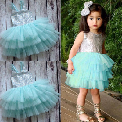 

AU Stock Girl Kids Baby Flower Princess Party Sequins Wedding Tulle Tutu Dresses