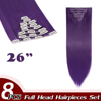 

Curly Full Head Clip Synthetic in Hair Extensions 8 Piece 18 Clips Hairpiece Long Wave for Women