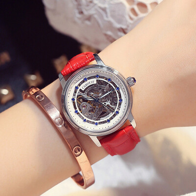 

Women Mechanical Wrist Watches Leather Watchband Female Automatic Clock Decoration Skeleton Dial Watch