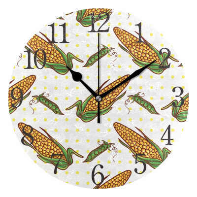 

Wall Clock Arabic Numerals Design Corn And Peas Pattern Round