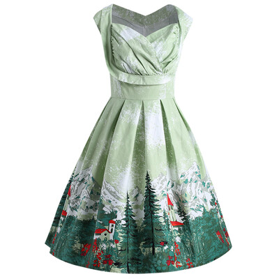 

Christmas Vintage Ruched Forest Print Plus Size Dress