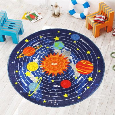 

HUAHOO Kids Round Rug Solar System Learning Area Rug Childrens Fun Area Rug - Non Slip Bottom