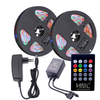 

HML 2pcs 5M Waterproof 24W RGB SMD2835 300 LED Strip Light - RGB COLOR with IR 20 Keys Music Remote Control&EU Adapter