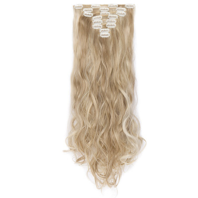 

24" Curly 8 Pcs Full Head Clip in Hair Extensions Synthetic 8 Piece 18 Clips Hairpiece Long Wave Trendy Design for Women