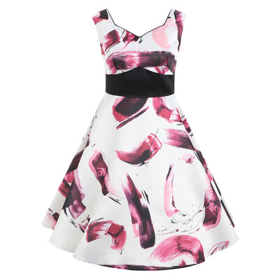 

Vintage Sweetheart Neck Painting Print Flare Dress