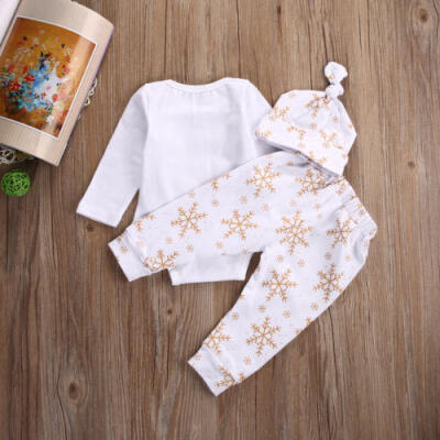 

3pcs Adorable Baby Boys Girls Long Sleeve Snowflake Xmas Romper Pant Outfit Sets