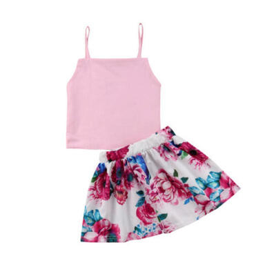 

Newborn Baby Girl Straps Crop Top T shirt Outfits Flower Skirts Dress Clothes