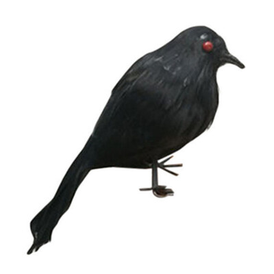 

UpperX Spooky Black Feathered Lifelike Scary Halloween Raven Crow Prop Decor for GardenRed eyes