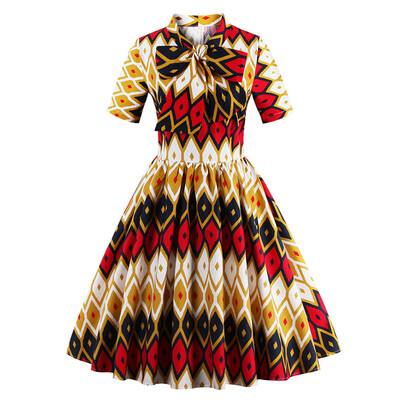 

Retro Bow Tie High Waisted Printed Dress