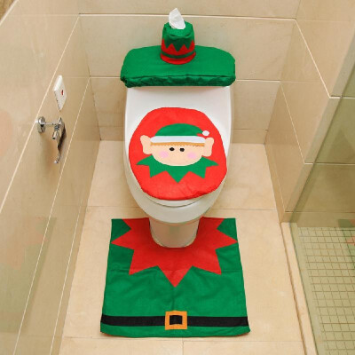 

Christmas Bathroom Decorations Santa Toilet Seat Cover&Rug Foot Pad Set Tank Cover with Tissue Box Holder Household Supplies